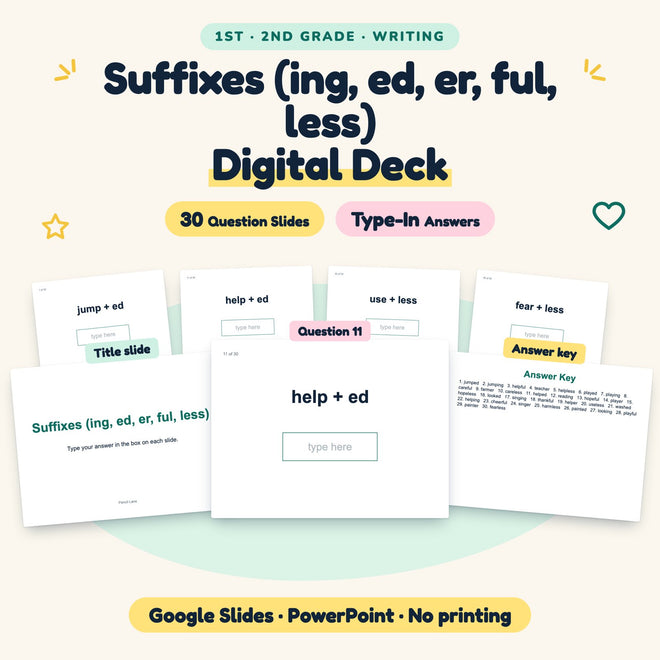 Suffixes Digital Activity | Google Slides, 1st–2nd Grade — cover