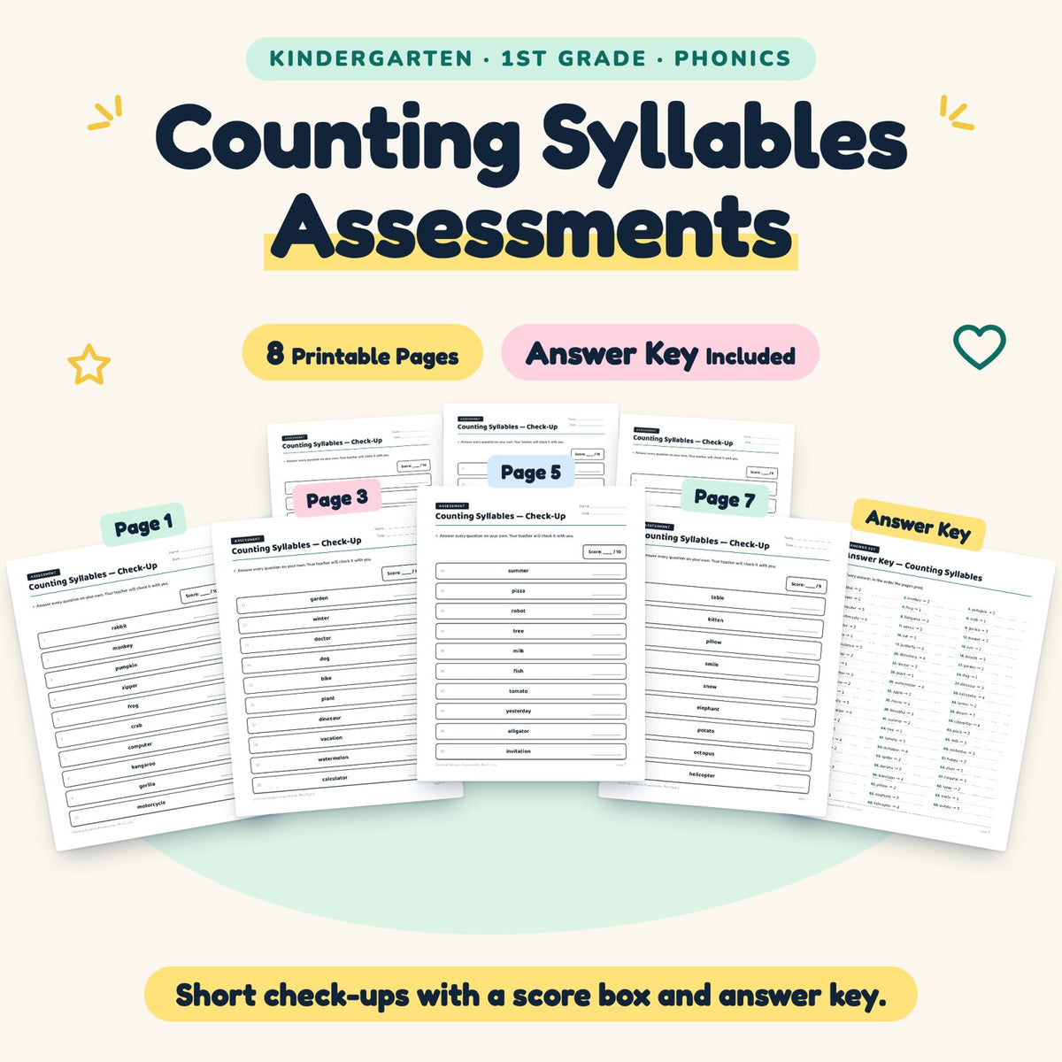 Counting Syllables Assessments | K–1st Grade (4 Pages) — cover