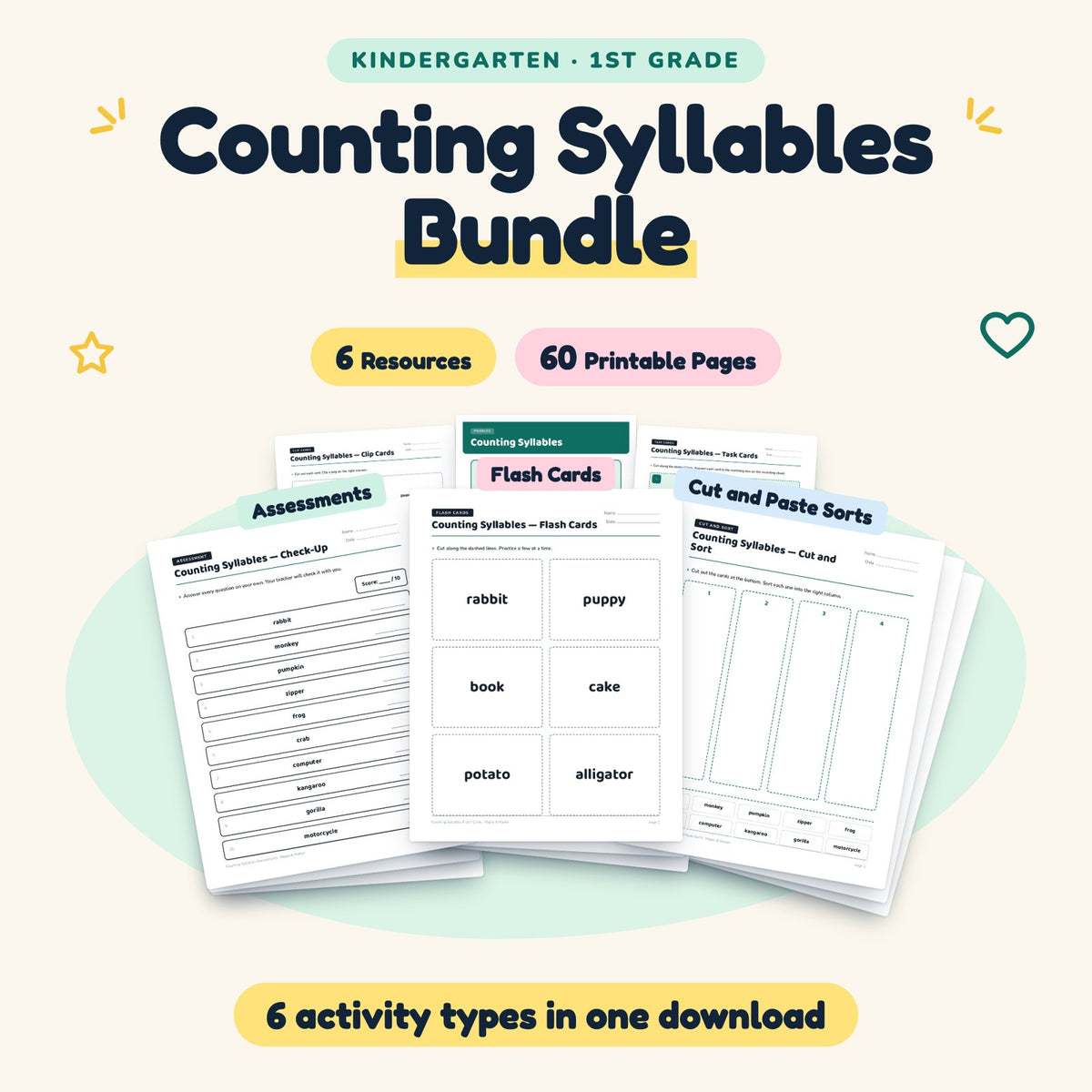 Counting Syllables Bundle | K–1st Grade (6 Resources) — cover