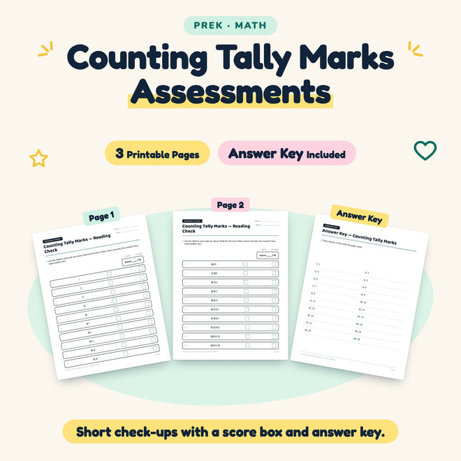 Counting Tally Marks Assessments | Preschool Math (3 Pages) — cover