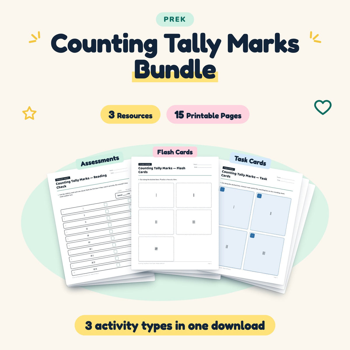 Counting Tally Marks Bundle | Preschool Math (3 Resources) — cover