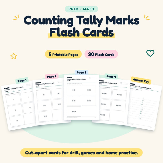 Counting Tally Marks Flash Cards | Preschool Math (20 Cards) — cover