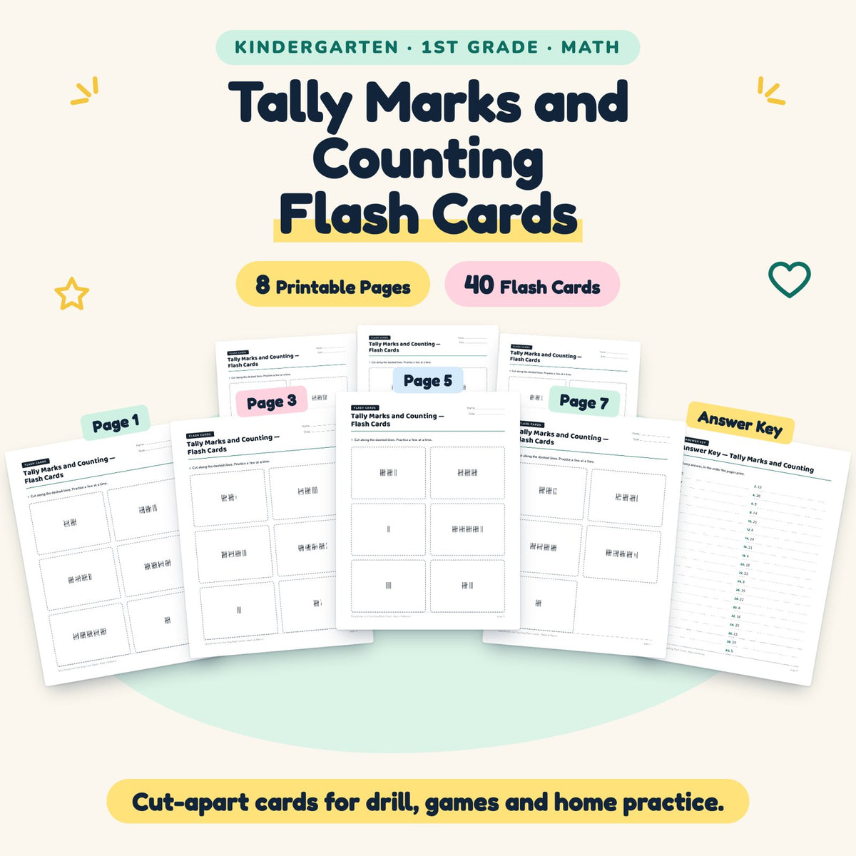 40 Tally Marks and Counting Flash Cards — cover