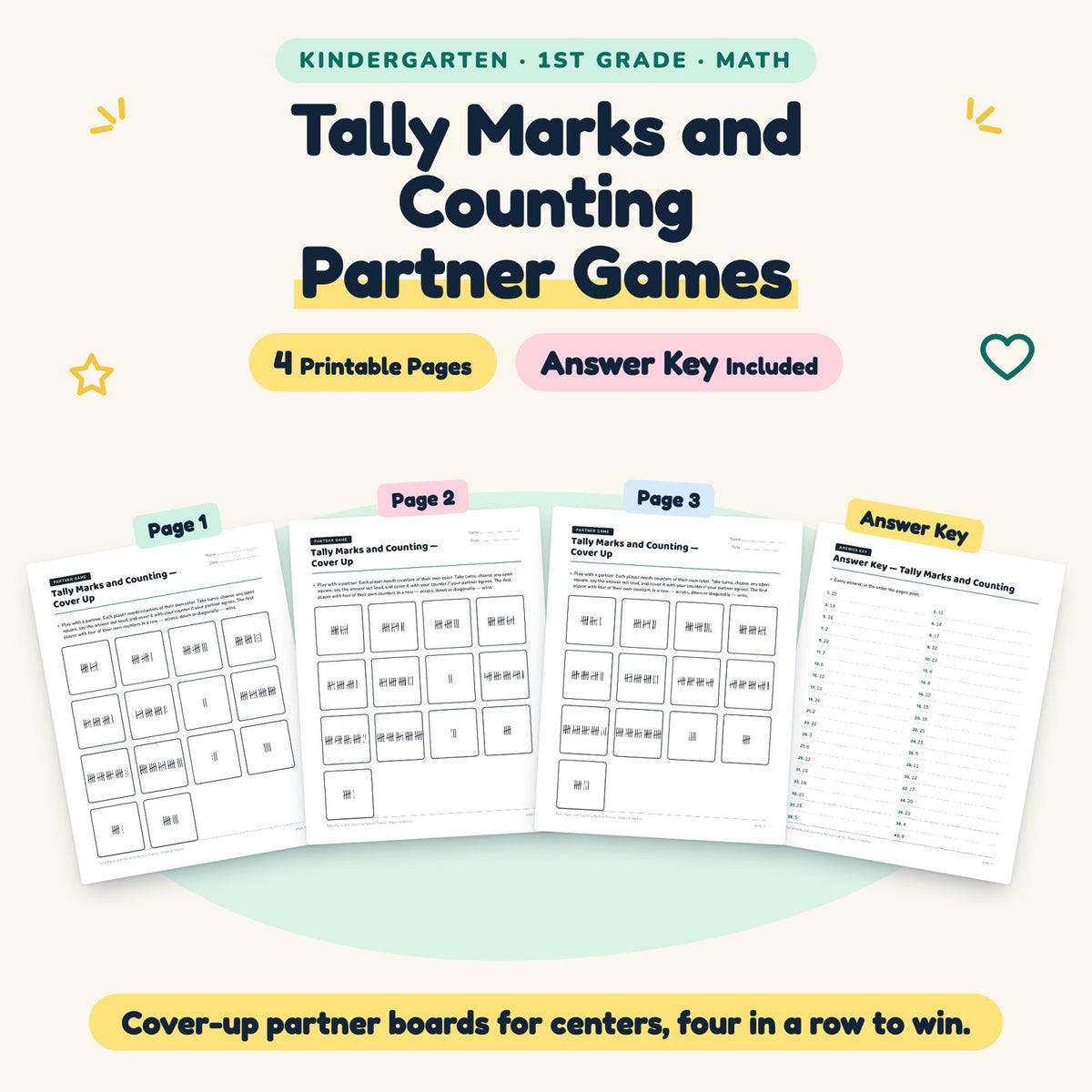 4 Tally Marks and Counting Partner Games — cover