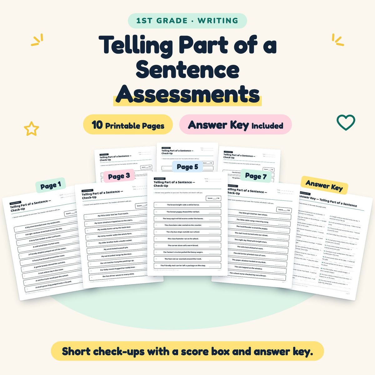 Telling Part of a Sentence Assessments | 1st Grade (5 Pages) — cover