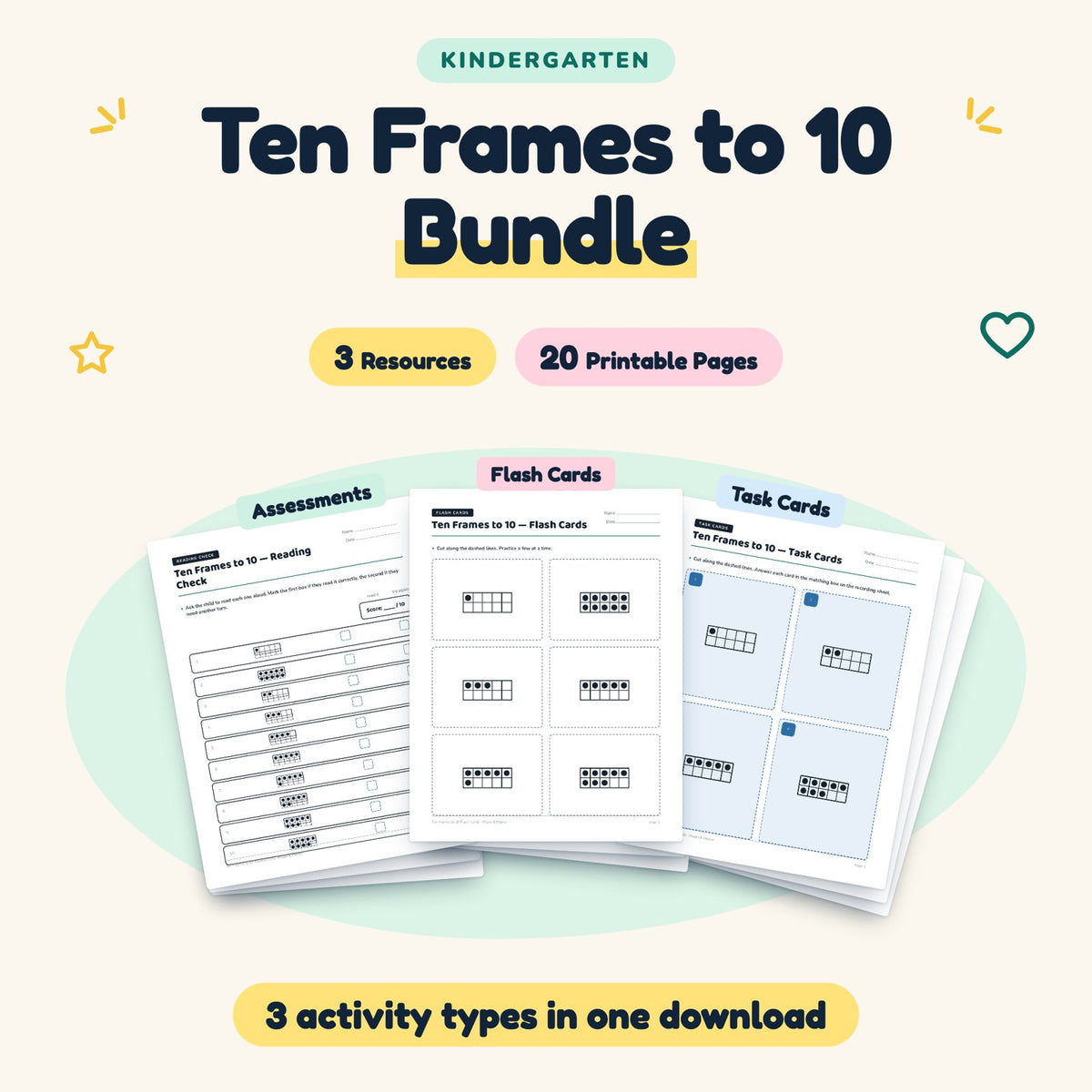 Ten Frames to 10 Bundle | Kindergarten Math (3 Resources) — cover