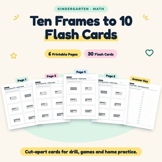 Ten Frames to 10 Flash Cards | Kindergarten Math (30 Cards) — cover