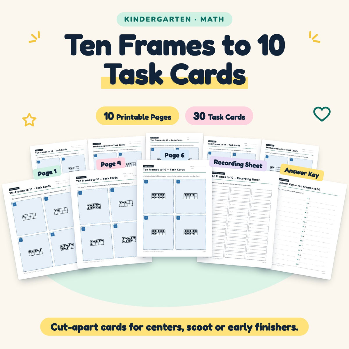 30 Ten Frames to 10 Task Cards — cover