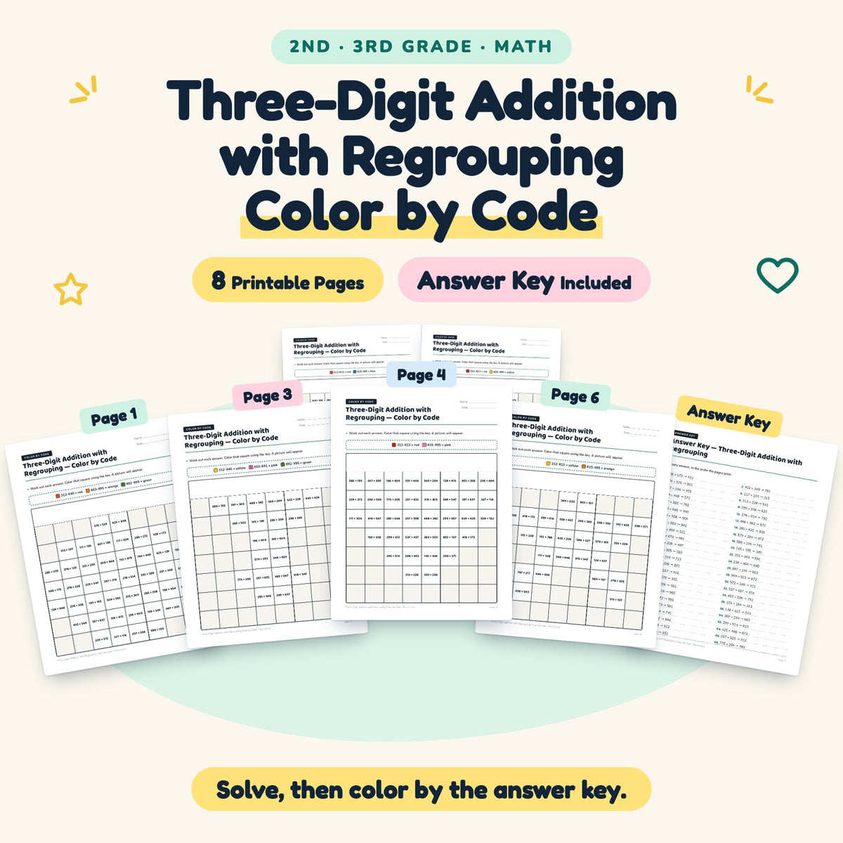 Three-Digit Addition with Regrouping Color by Code | 2nd–3rd Grade — cover