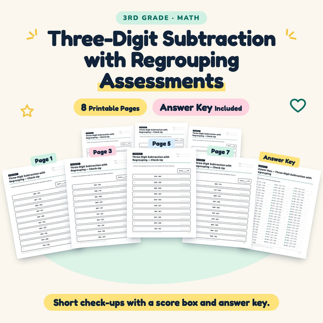 Three-Digit Subtraction with Regrouping Assessments | 3rd Grade — cover
