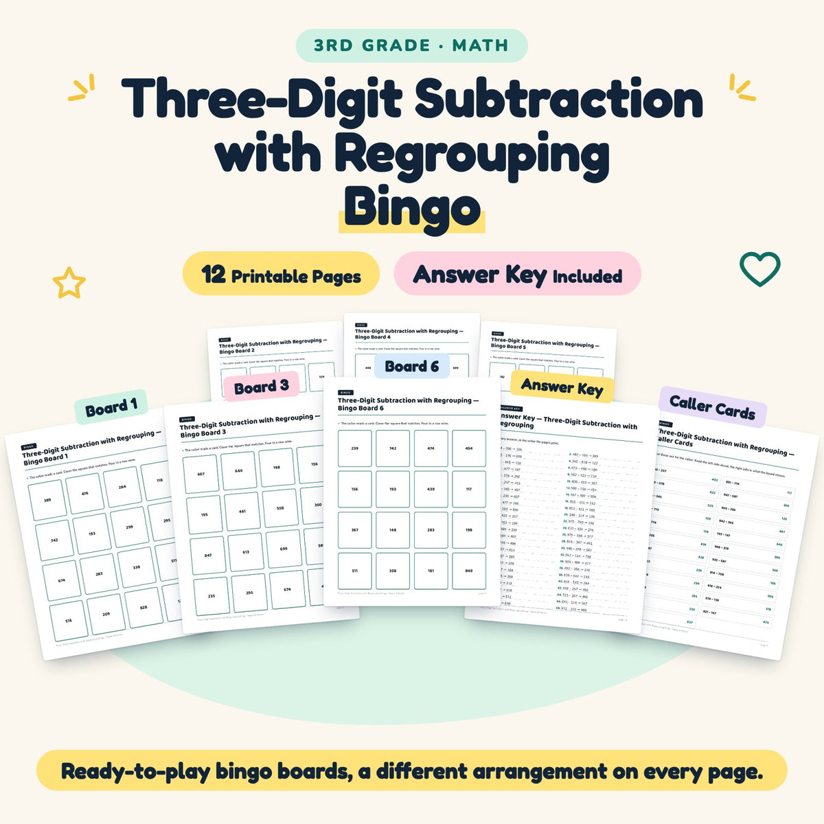 Three-Digit Subtraction with Regrouping Bingo | 3rd Grade — cover