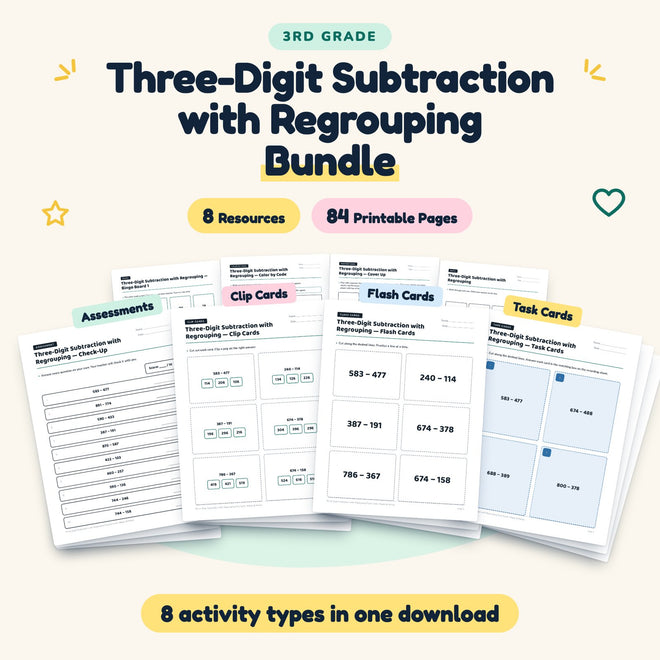 Three-Digit Subtraction with Regrouping Bundle | 3rd Grade — cover