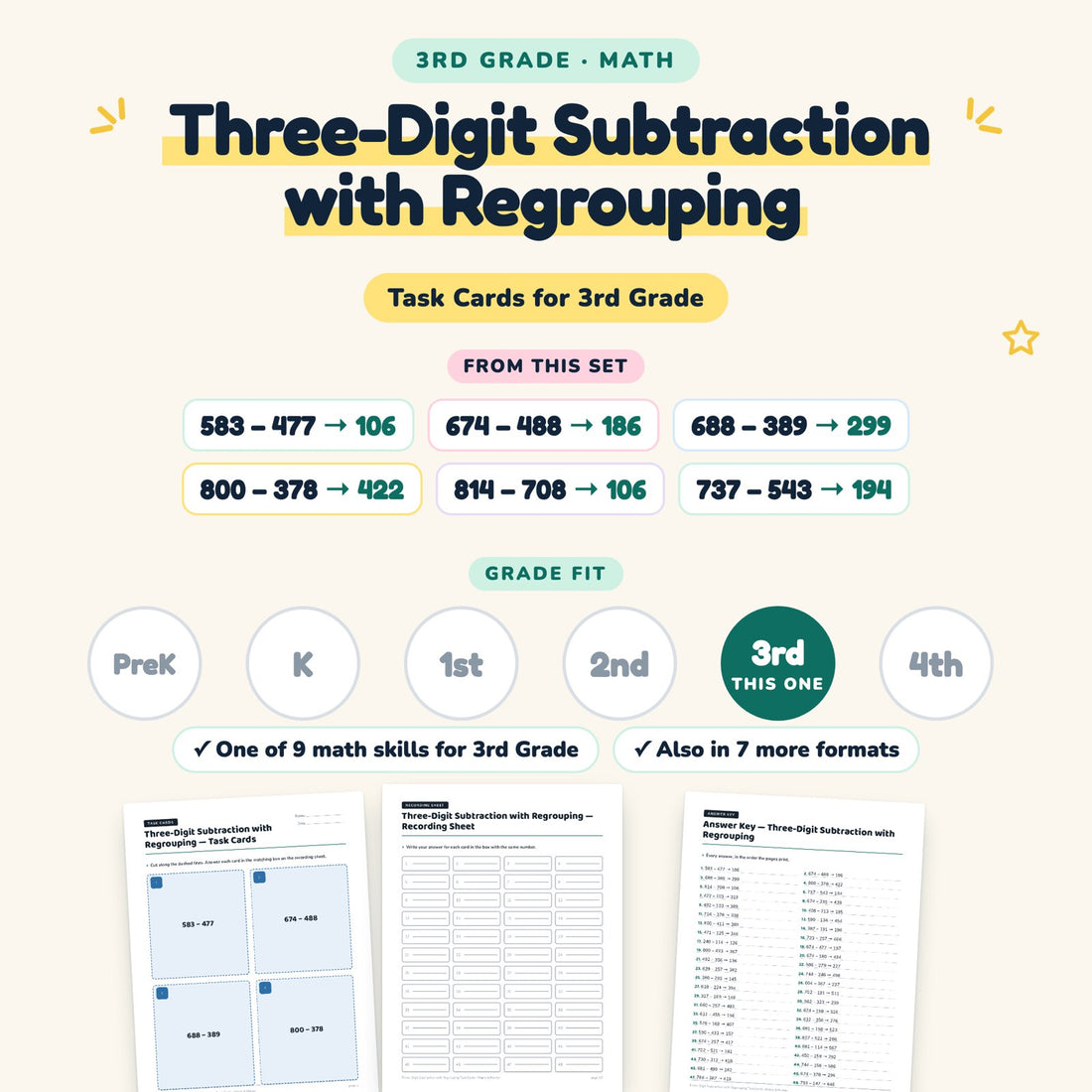 Three-Digit Subtraction with Regrouping: skill and grade fit