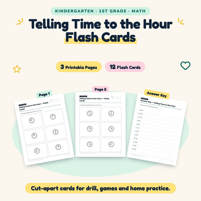Telling Time to the Hour Flash Cards | K–1st Grade Math — cover