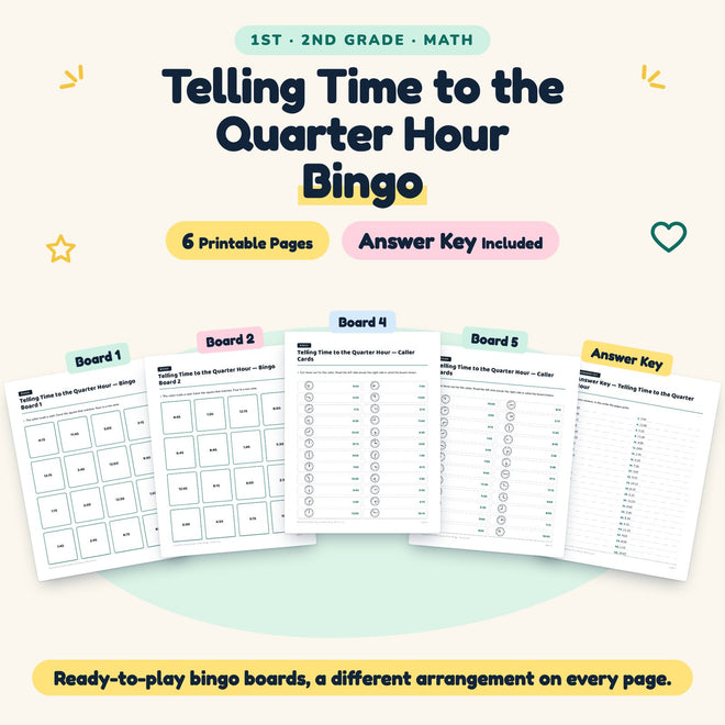 Telling Time to the Quarter Hour Bingo | 1st–2nd Grade Math — cover