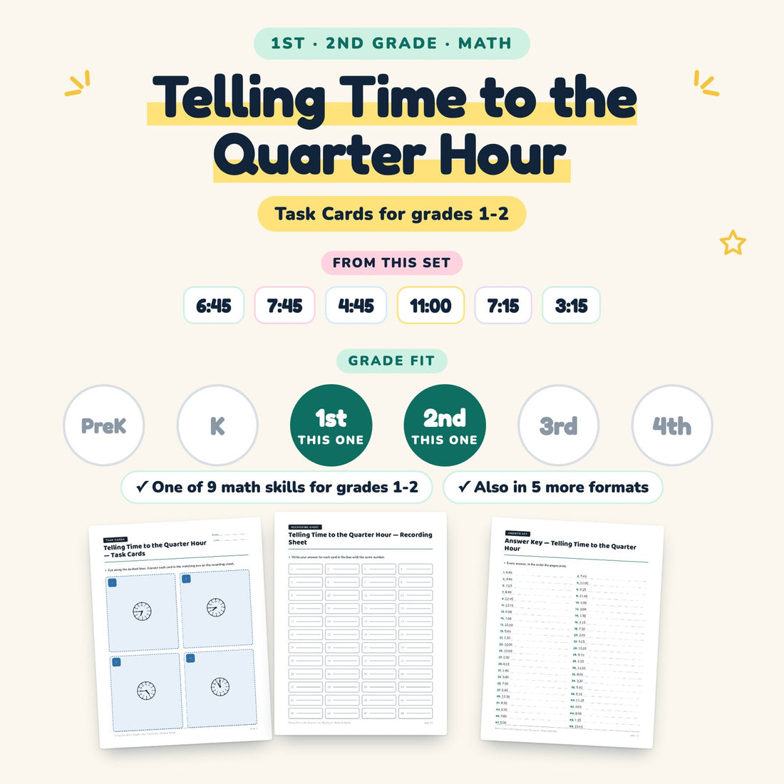 Telling Time to the Quarter Hour: skill and grade fit