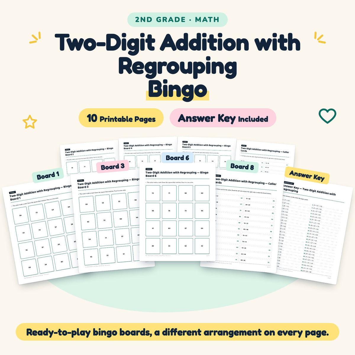 Two-Digit Addition with Regrouping Bingo | 2nd Grade Math — cover