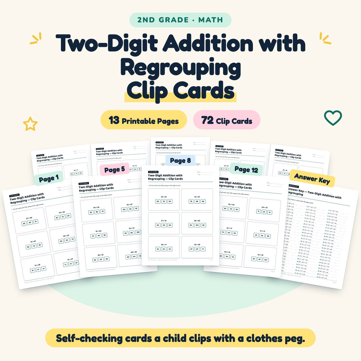 Two-Digit Addition with Regrouping Clip Cards | 2nd Grade — cover