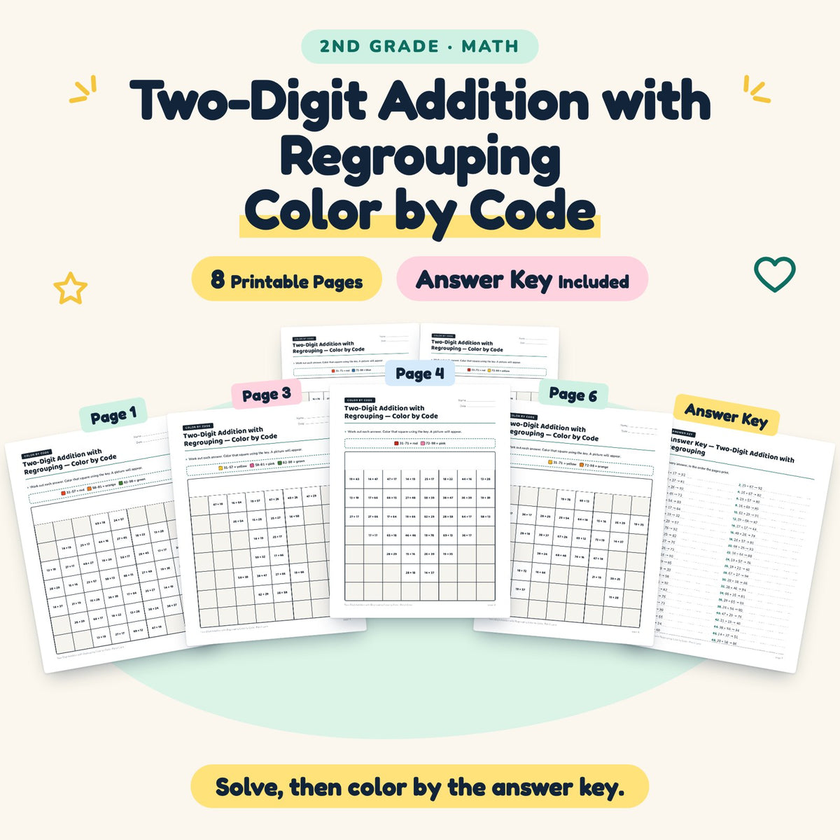 Two-Digit Addition with Regrouping Color by Code | 2nd Grade — cover