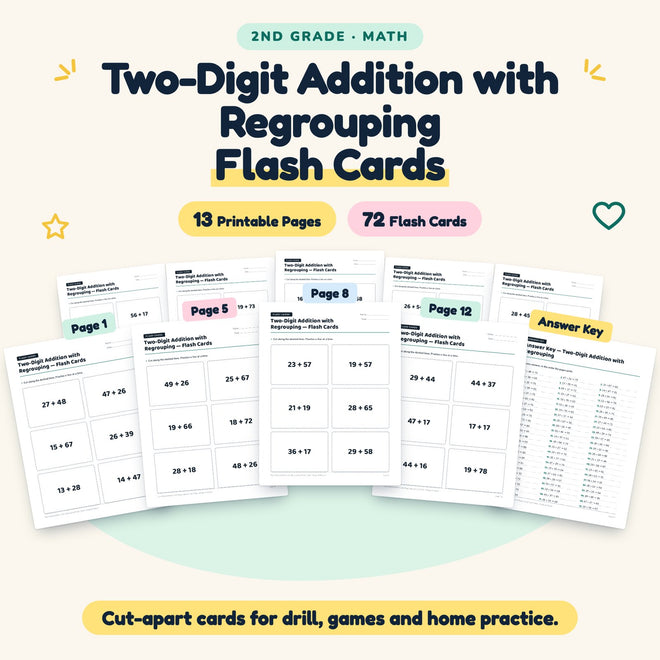 Two-Digit Addition with Regrouping Flash Cards | 2nd Grade — cover
