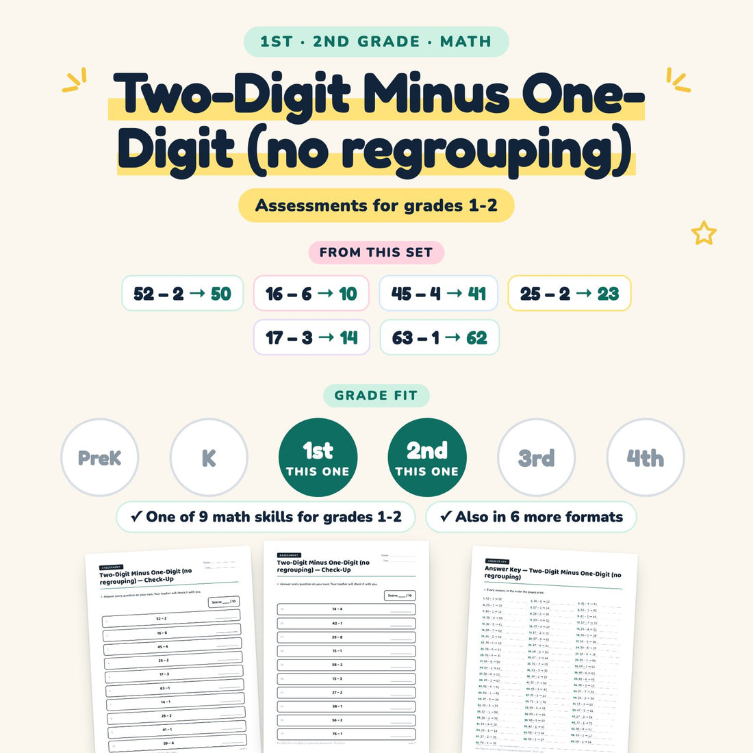 Two-Digit Minus One-Digit (no regrouping): skill and grade fit