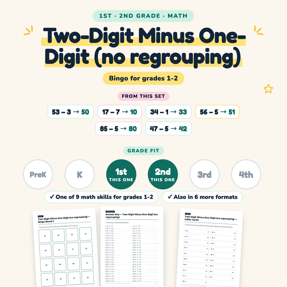 Two-Digit Minus One-Digit (no regrouping): skill and grade fit