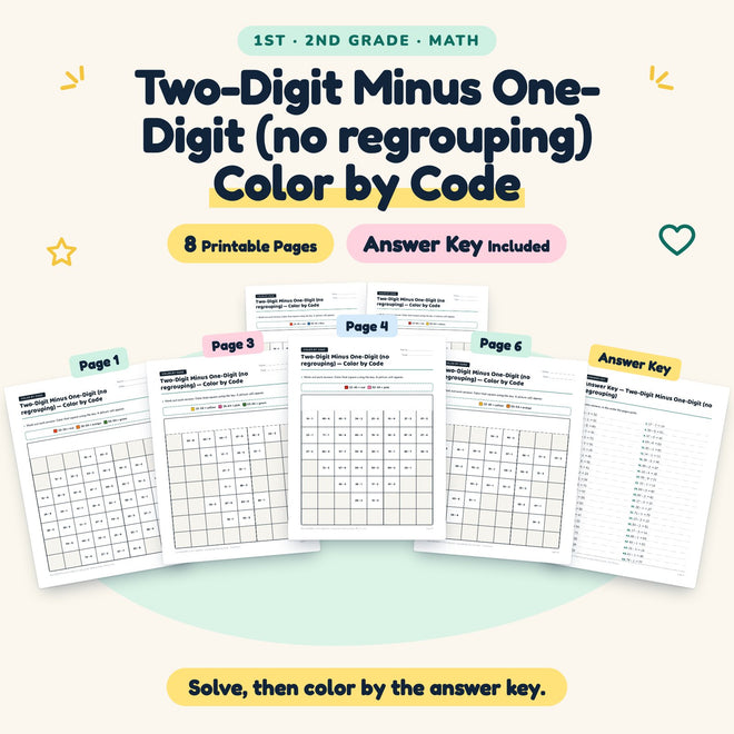 Two-Digit Minus One-Digit Color by Code | 1st–2nd Grade Math — cover