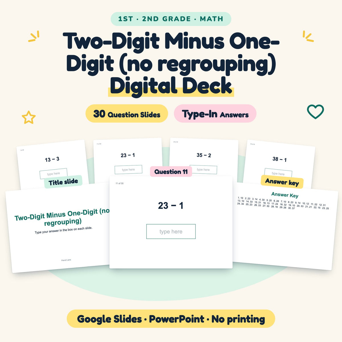 Two-Digit Minus One-Digit Digital Activity | 1st–2nd Grade — cover