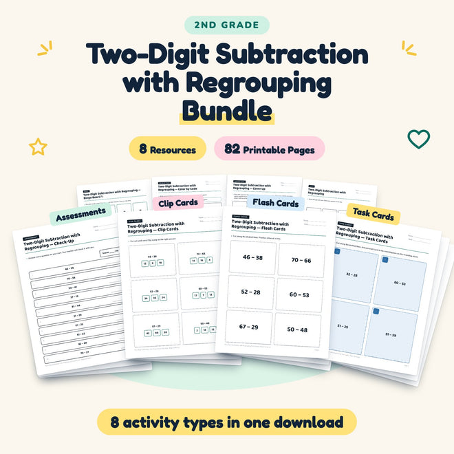 Two-Digit Subtraction with Regrouping Bundle | 2nd Grade — cover