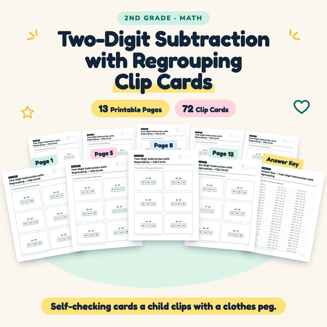 Two-Digit Subtraction with Regrouping Clip Cards | 2nd Grade — cover