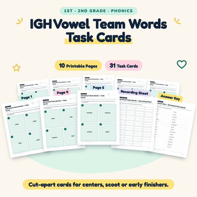IGH Vowel Team Words Task Cards | 1st–2nd Grade (10 Cards) — cover