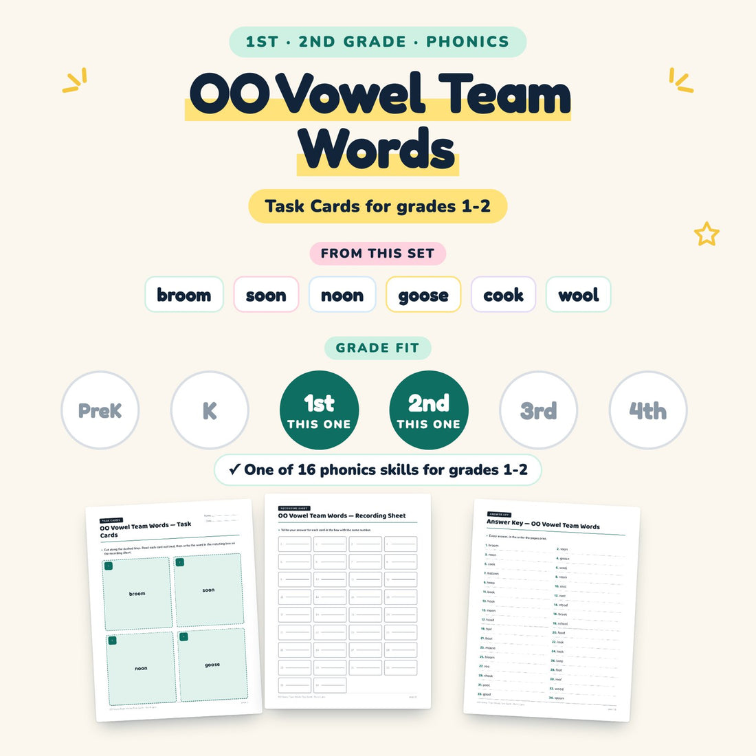 OO Vowel Team Words: skill and grade fit