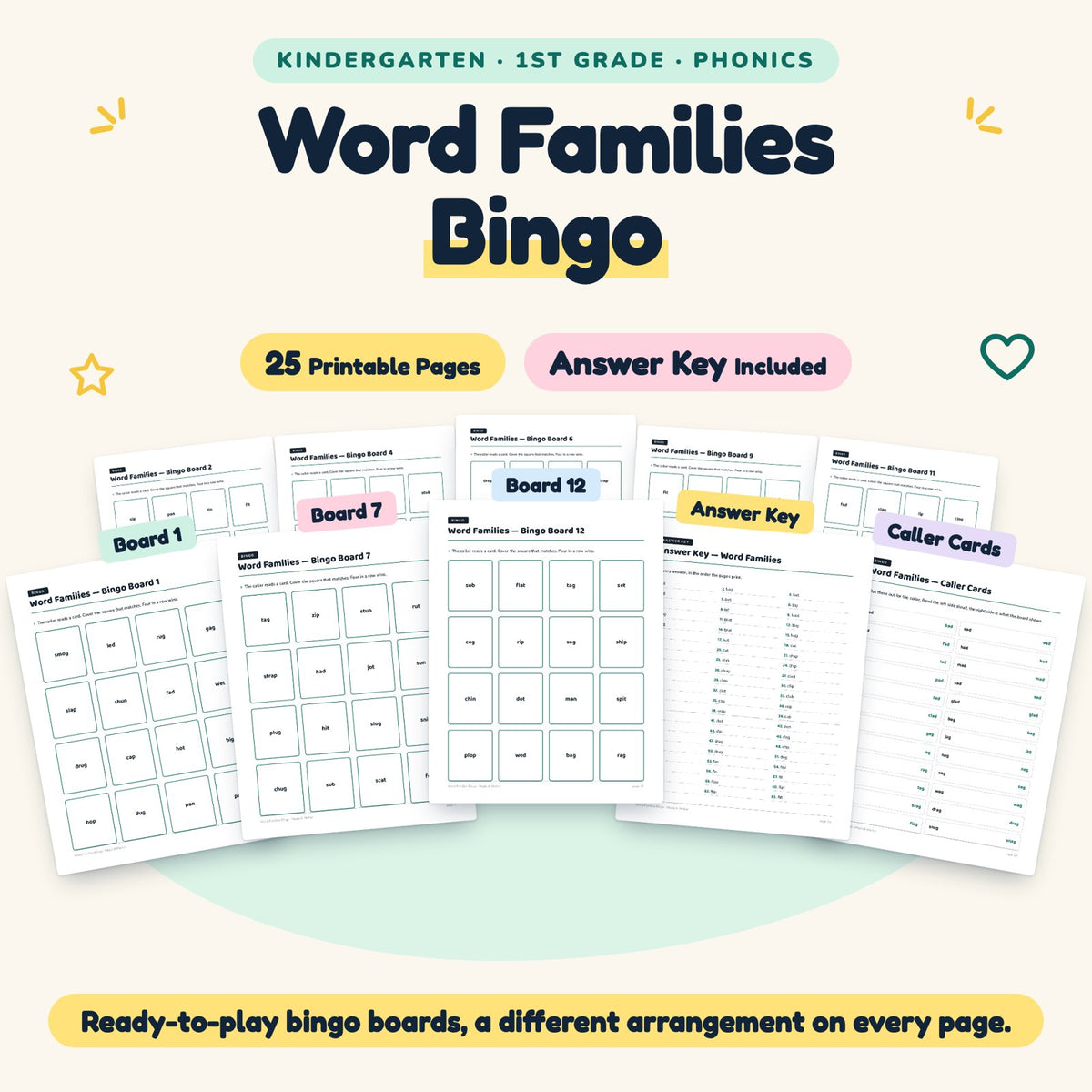 Word Families Bingo | K–1st Grade Phonics (14 Pages) — cover