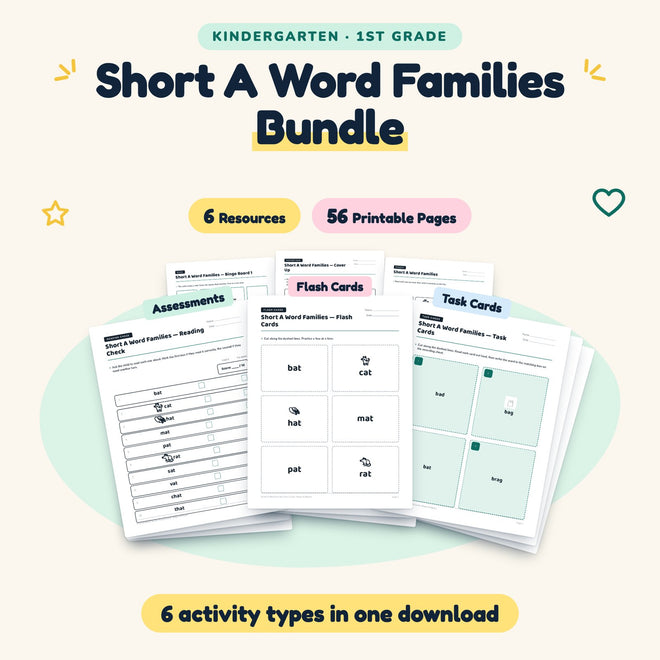 Short A Word Families Bundle | K–1st Grade (6 Resources) — cover