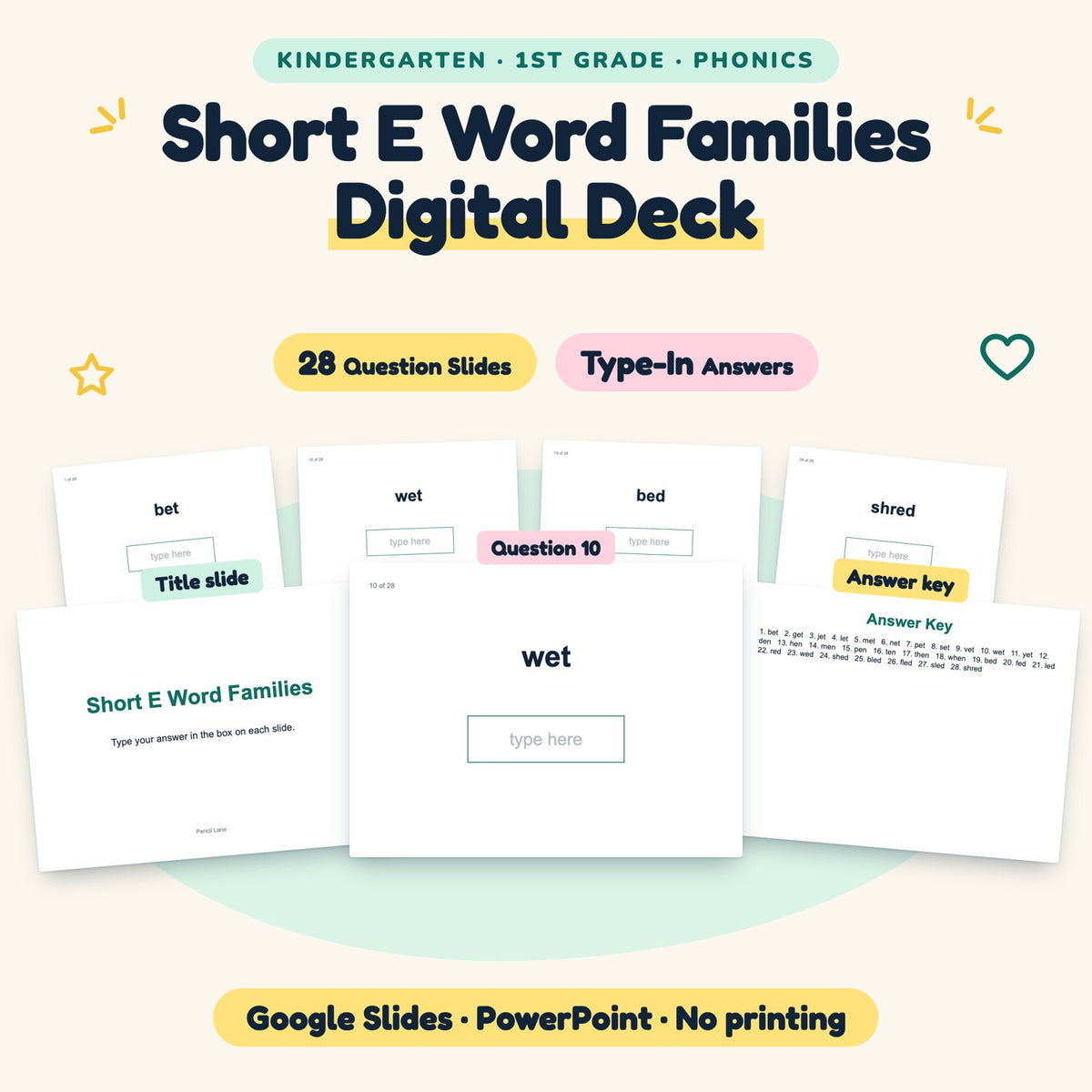 Short E Word Families Digital Activity | K–1st Grade — cover