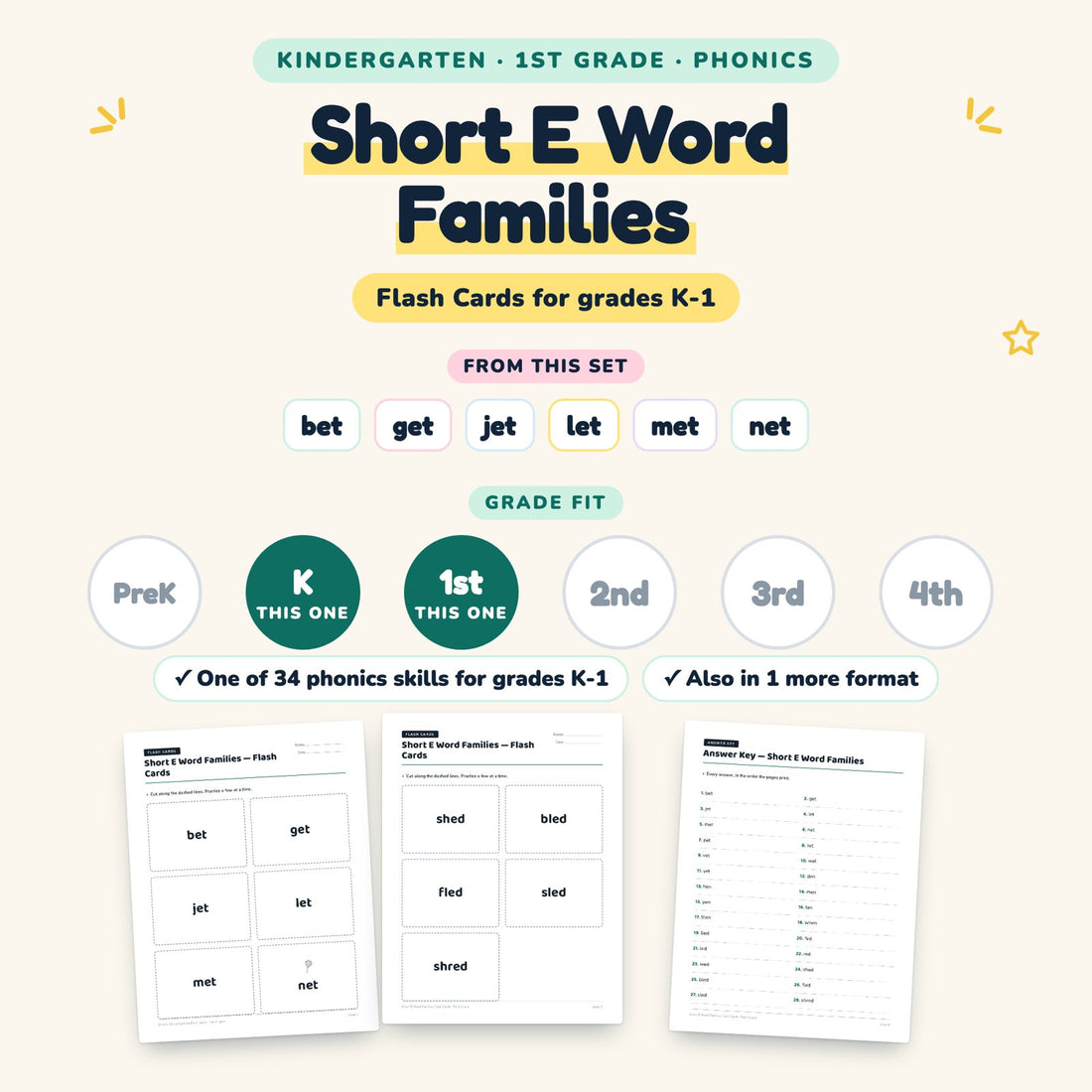 Short E Word Families: skill and grade fit