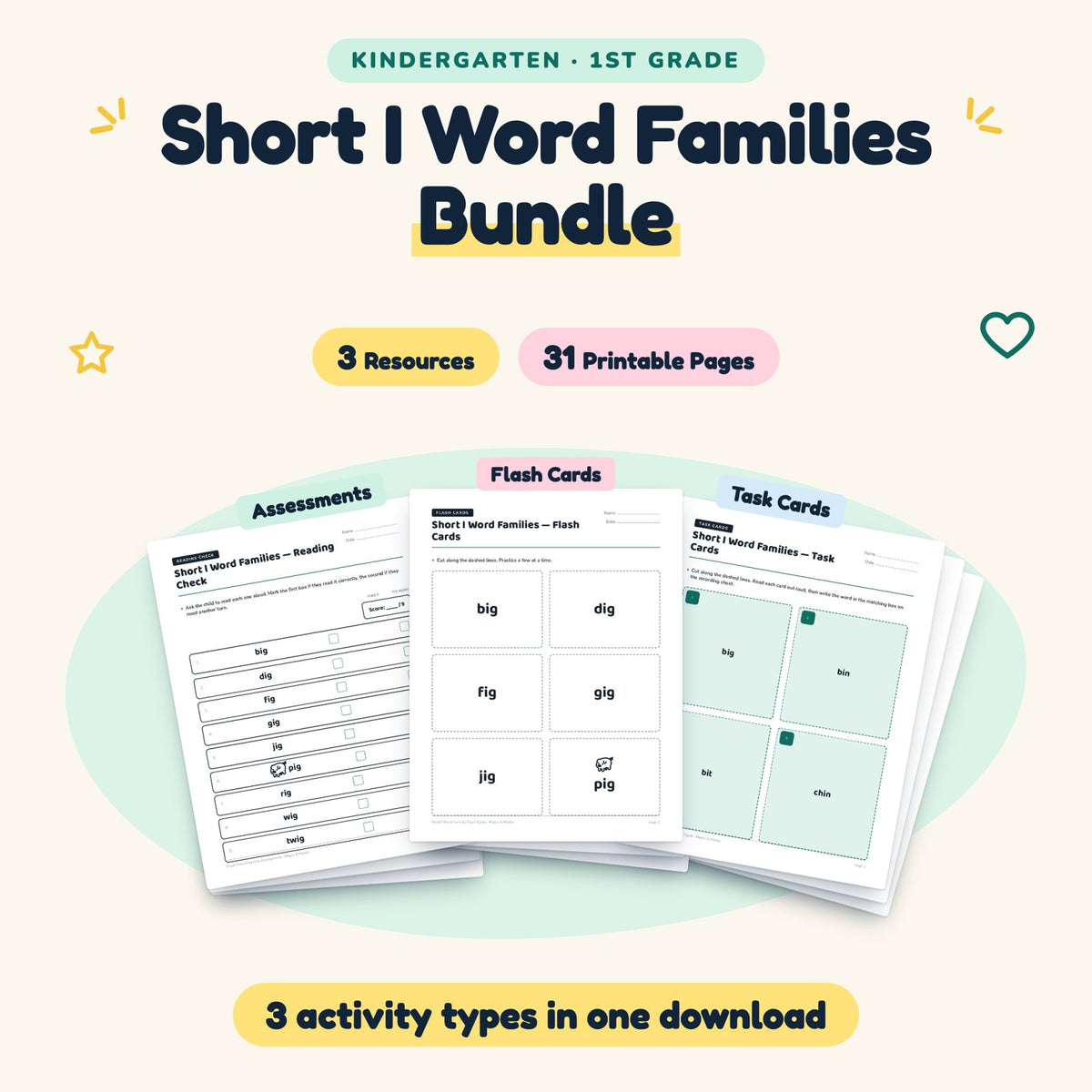 Short I Word Families Bundle | K–1st Grade (3 Resources) — cover