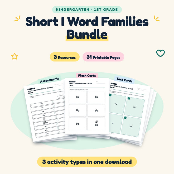 Short I Word Families Bundle | K–1st Grade (3 Resources) — cover