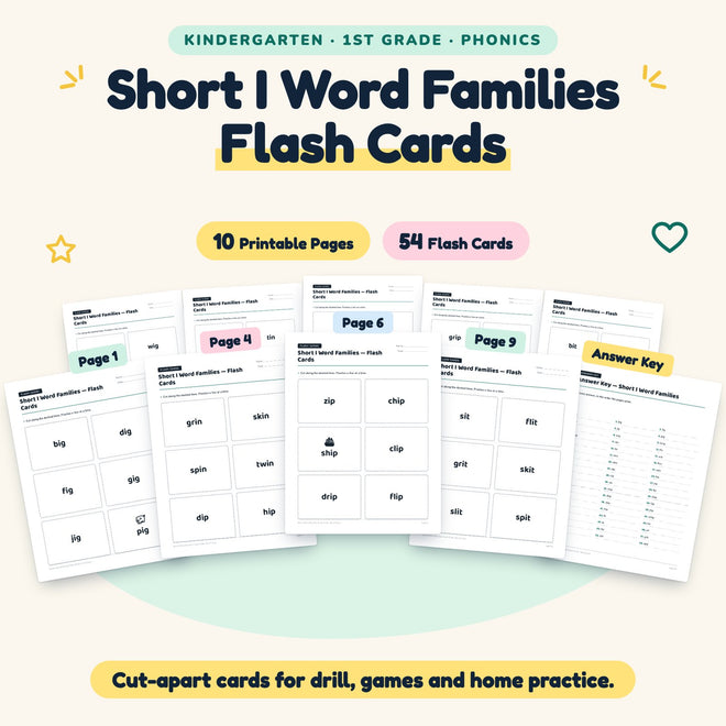 Short I Word Families Flash Cards | K–1st Grade (23 Cards) — cover