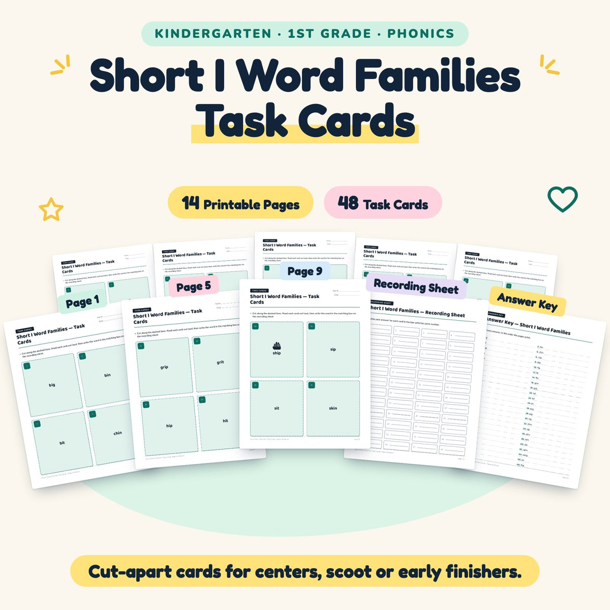 Short I Word Families Task Cards | K–1st Grade (23 Cards) — cover