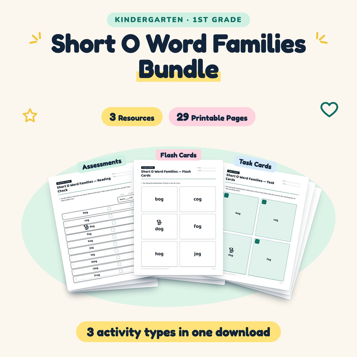 Short O Word Families Bundle | K–1st Grade (3 Resources) — cover