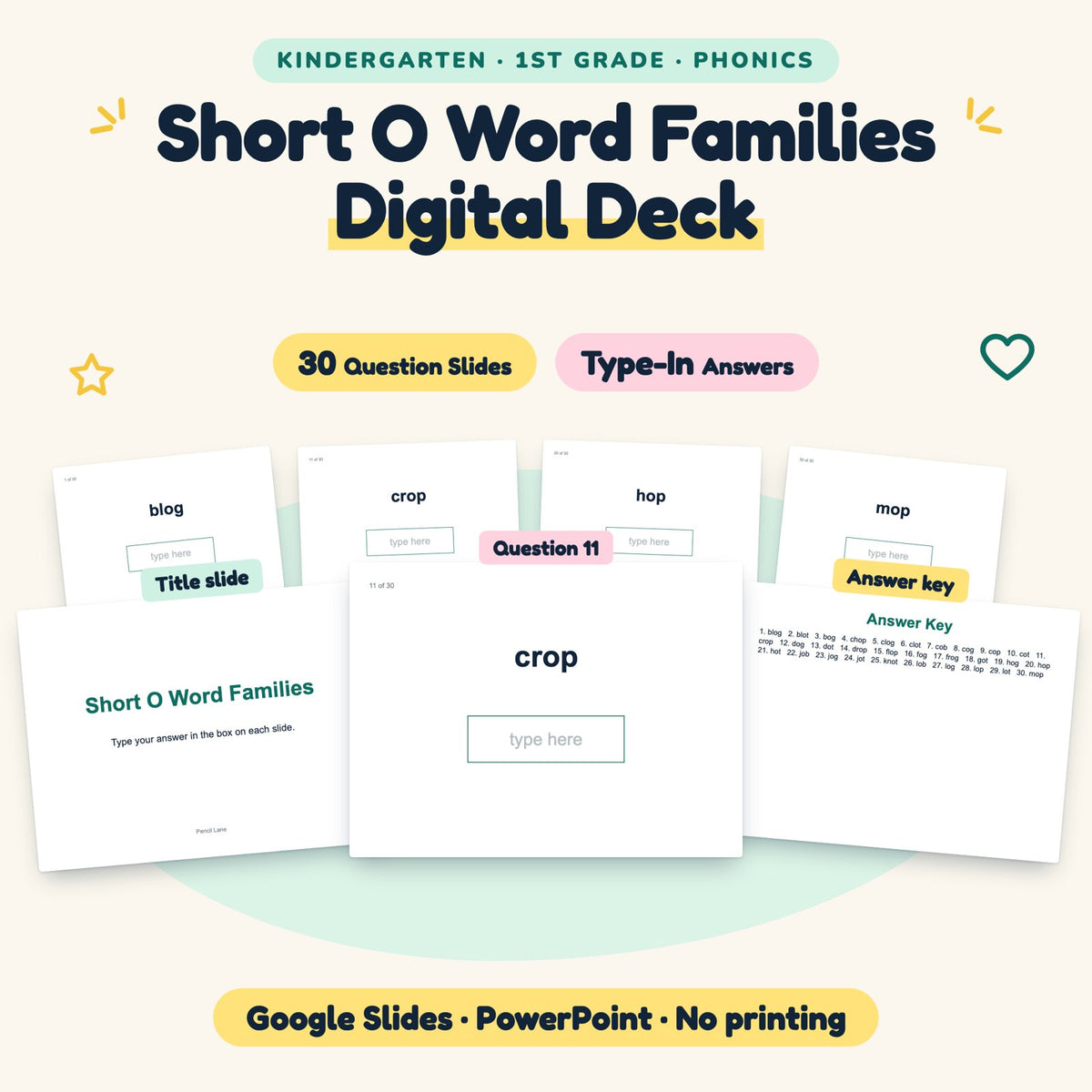 Short O Word Families Digital Activity | K–1st Grade — cover