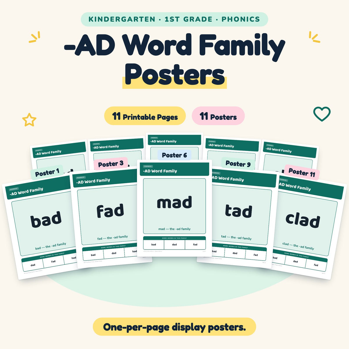 -AD Word Family Posters | K–1st Grade Phonics (7 Posters) — cover