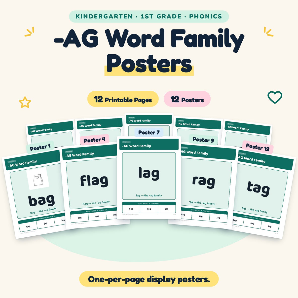-AG Word Family Posters | K–1st Grade Phonics (4 Posters) — cover
