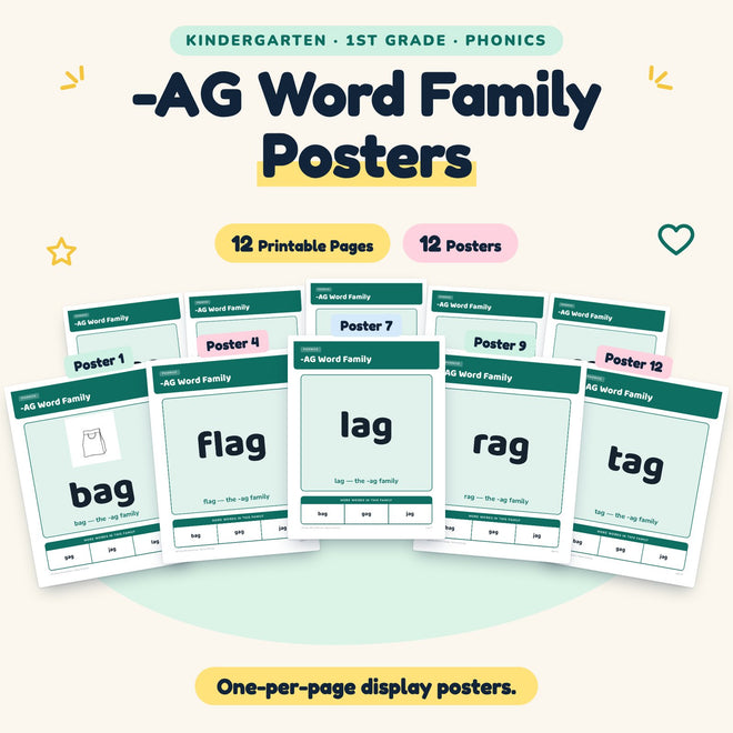 -AG Word Family Posters | K–1st Grade Phonics (4 Posters) — cover