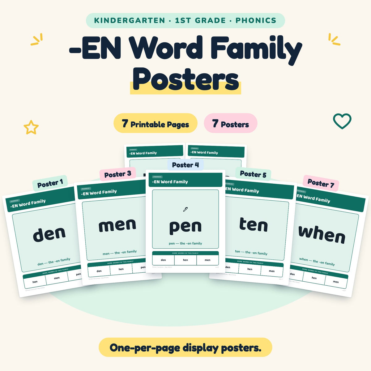 -EN Word Family Posters | K–1st Grade Phonics (6 Posters) — cover