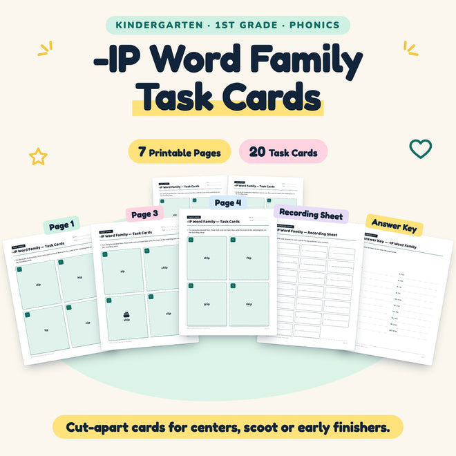 -IP Word Family Task Cards | K–1st Grade Phonics (8 Cards) — cover
