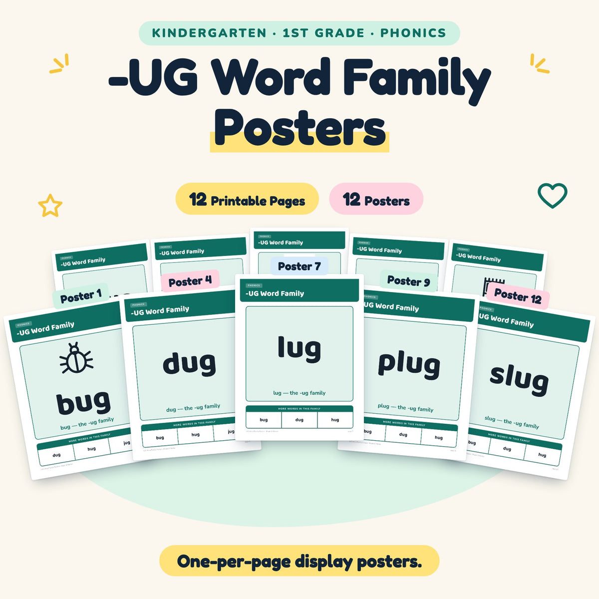 -UG Word Family Posters | K–1st Grade Phonics (6 Posters) — cover