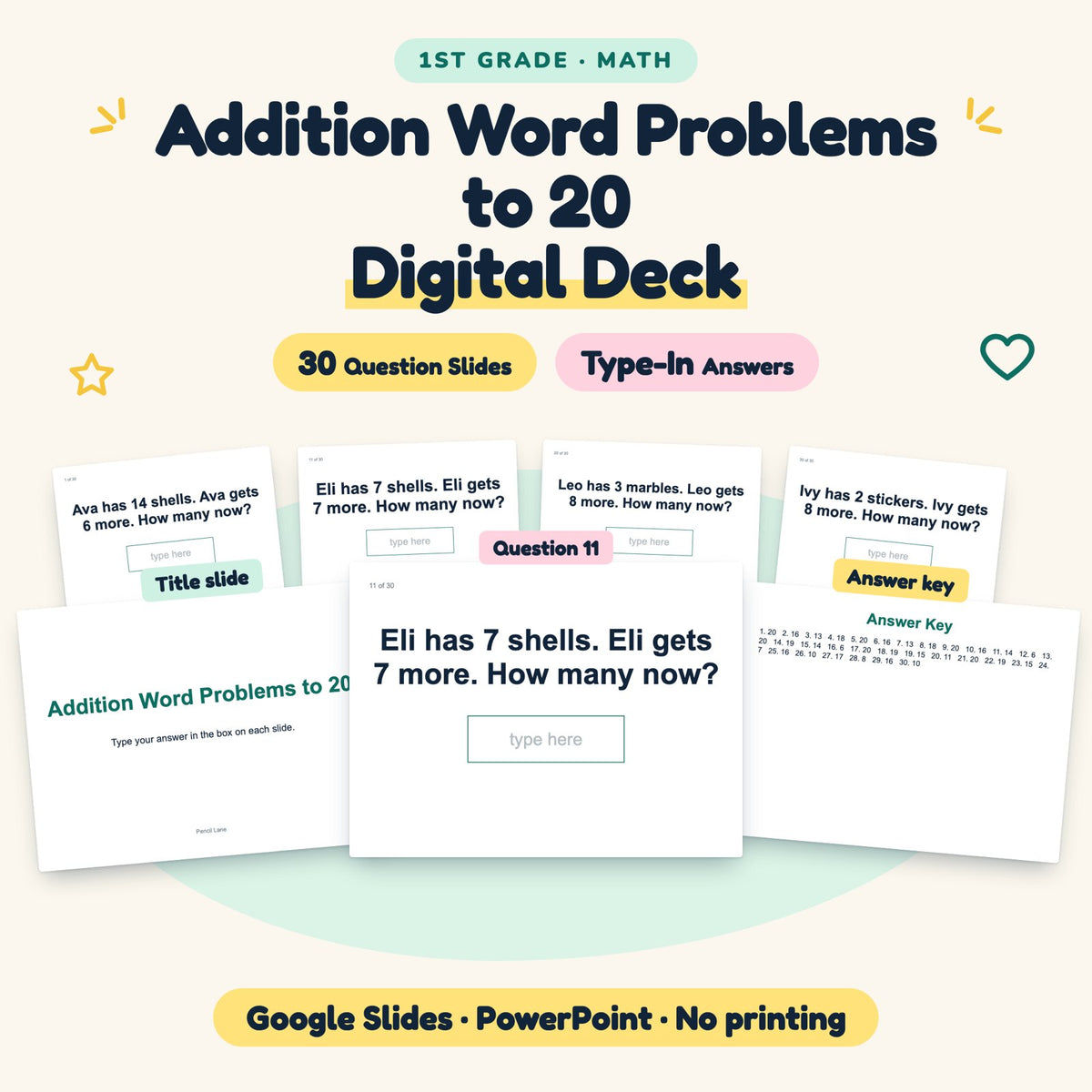 Addition Word Problems to 20 Digital Activity | 1st Grade — cover