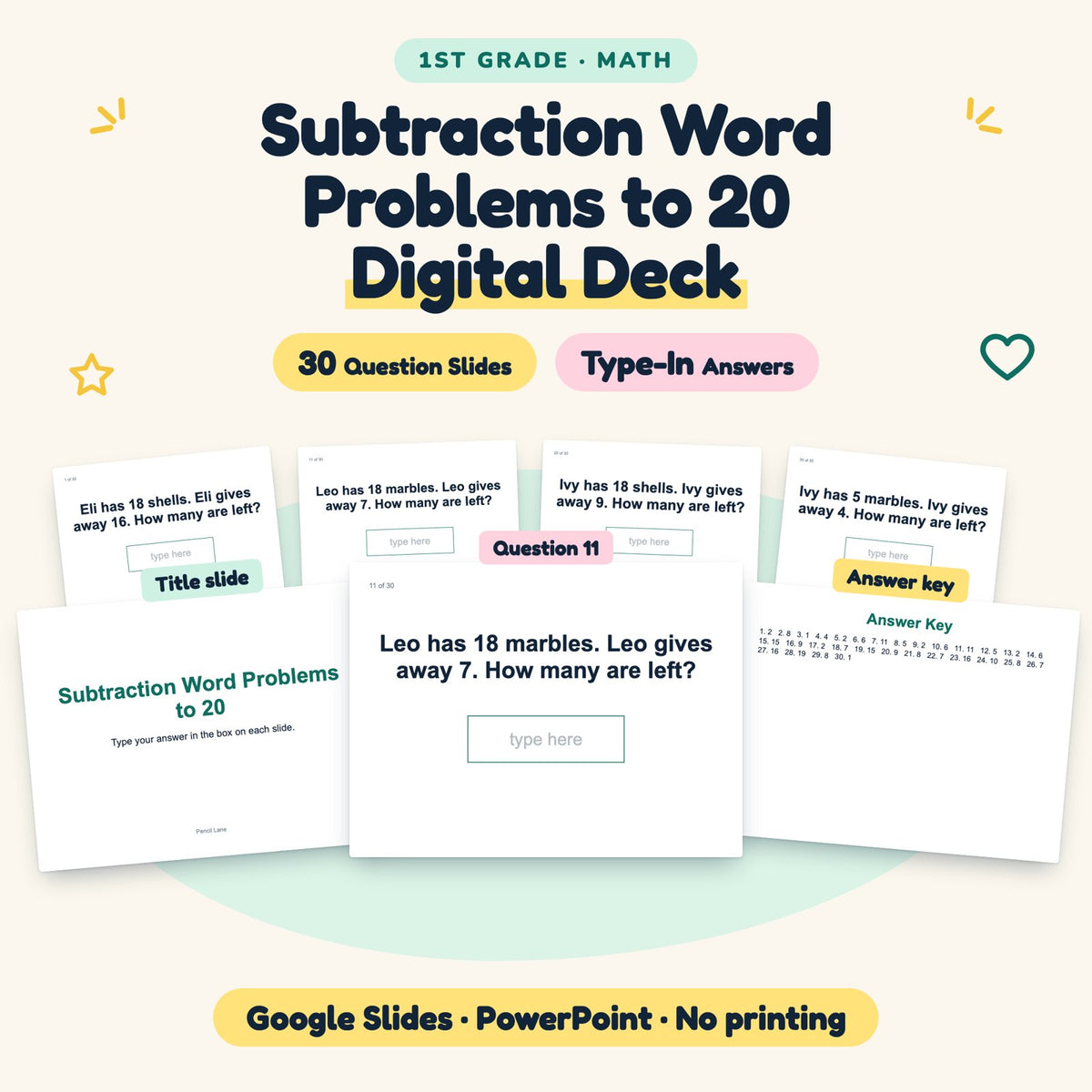 Subtraction Word Problems to 20 Digital Activity | 1st Grade — cover